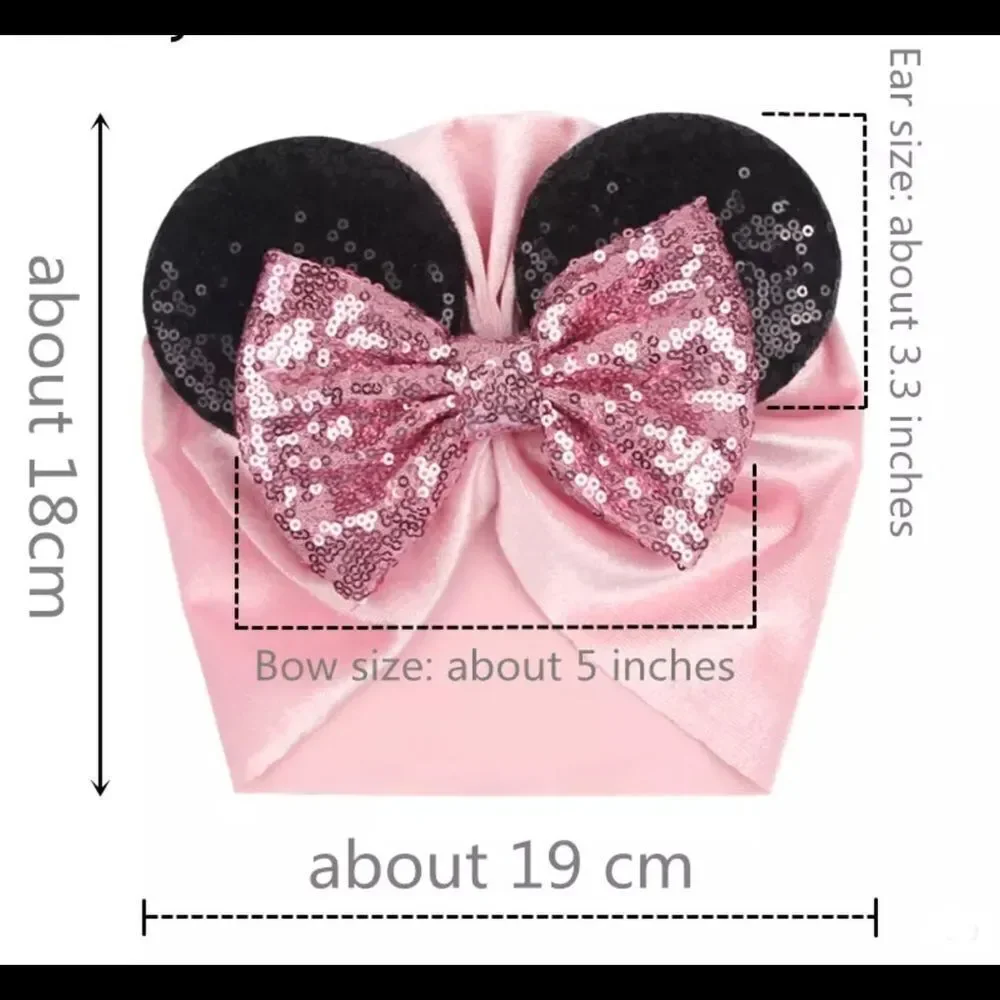 Sequin Pink Bow with Mickey Ears and‎ Velvet Turban